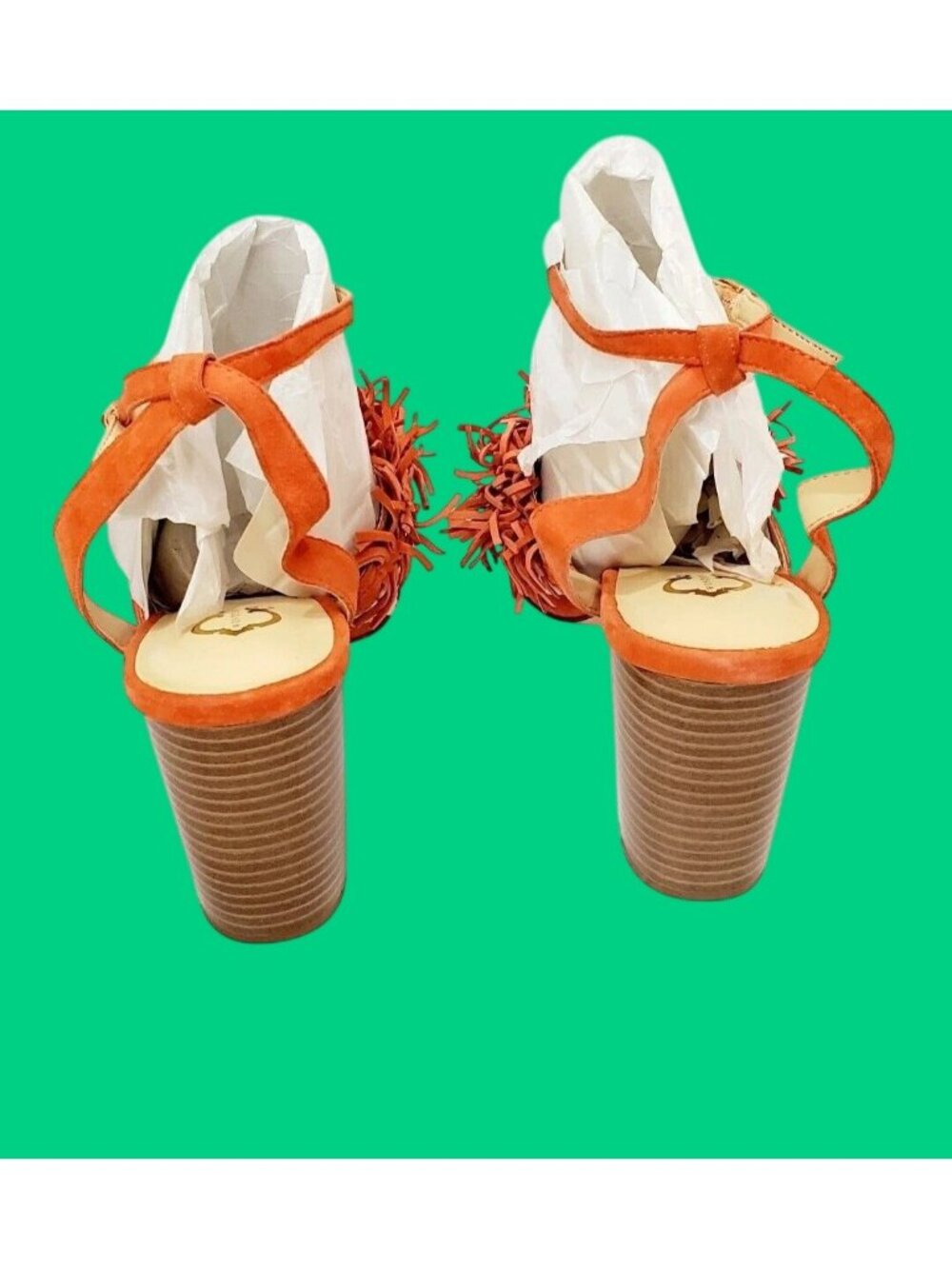 C WONDER "Gabrielle" Women's Orange Suede Fringe High Heel Sandal Sz 7 New- READ - Picture 2 of 10